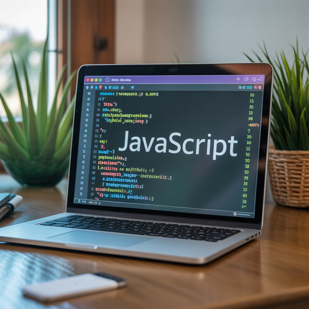 Programador trabajando con JavaScript en pantalla con código